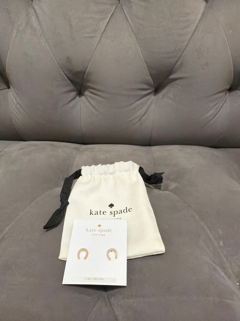 Kate Spade Wild Ones Pave Horseshoe Stud Earrings Clear Gold WBRU0085 NWT Pouch